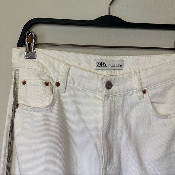 Zara White Fringe Wide Leg Jean - Picture 2 of 4